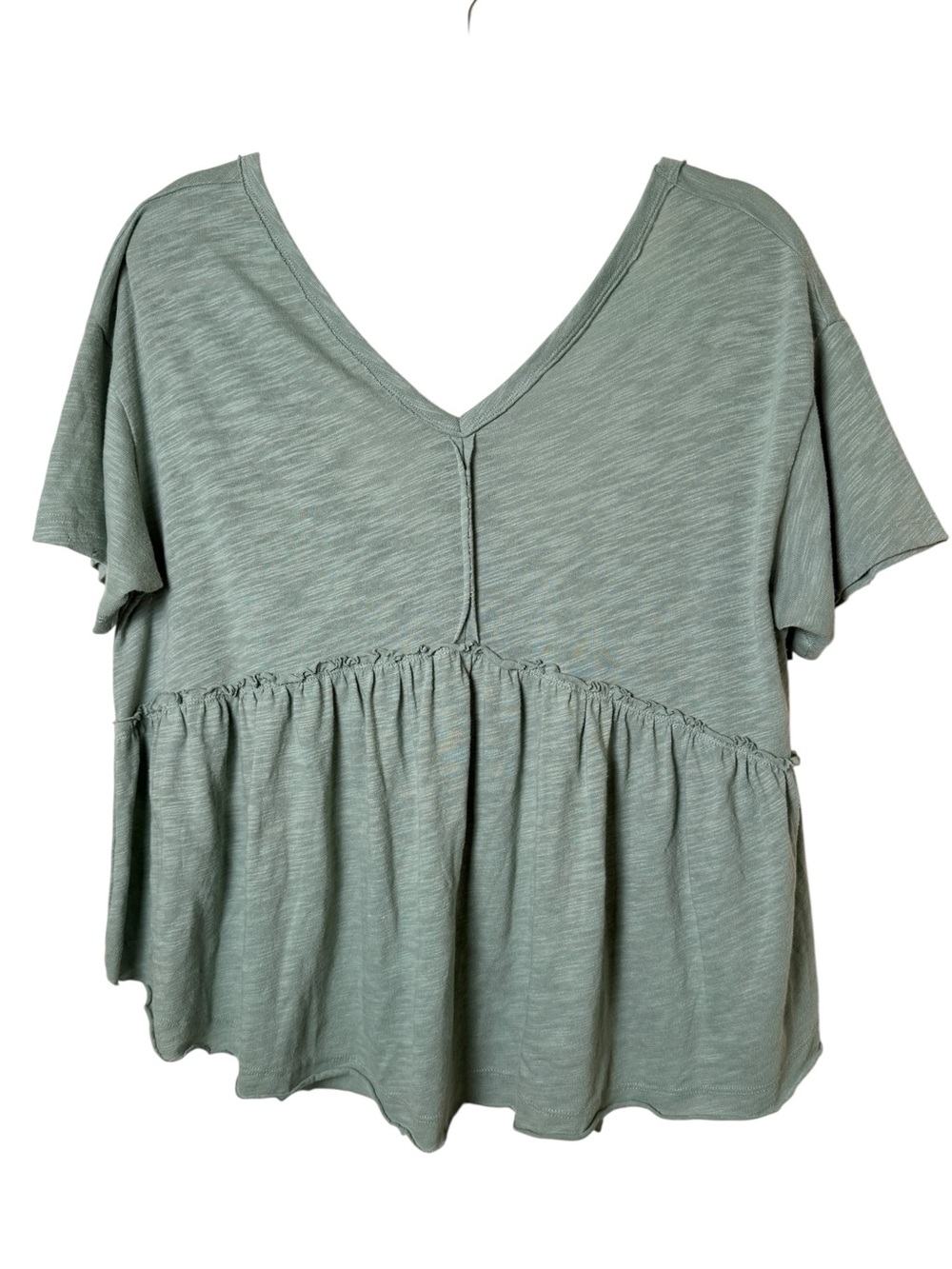 American Eagle Outfitters Medium Sage Green V-Neck Peplum Tunic